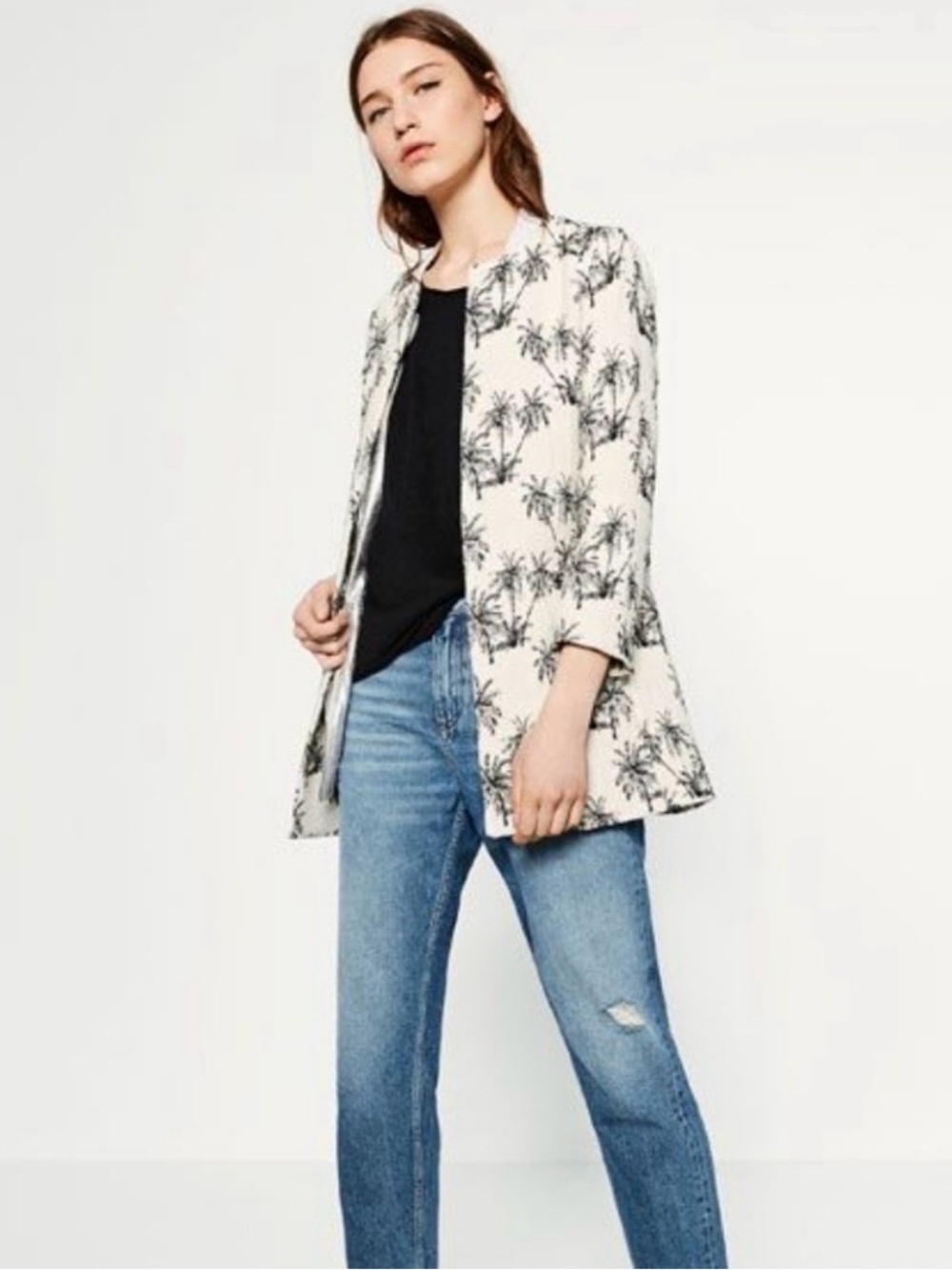 Zara Offwhite Blazer with Black Palm Tree Print